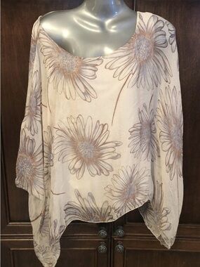 Angela Women's Cream Floral Scoop-Neck Blouse